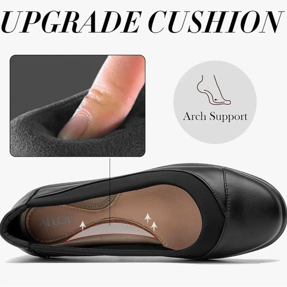 NEW Women's Low Heel Wedge Work Shoes Round Toe Slip-on Arch Support - Picture 7 of 10